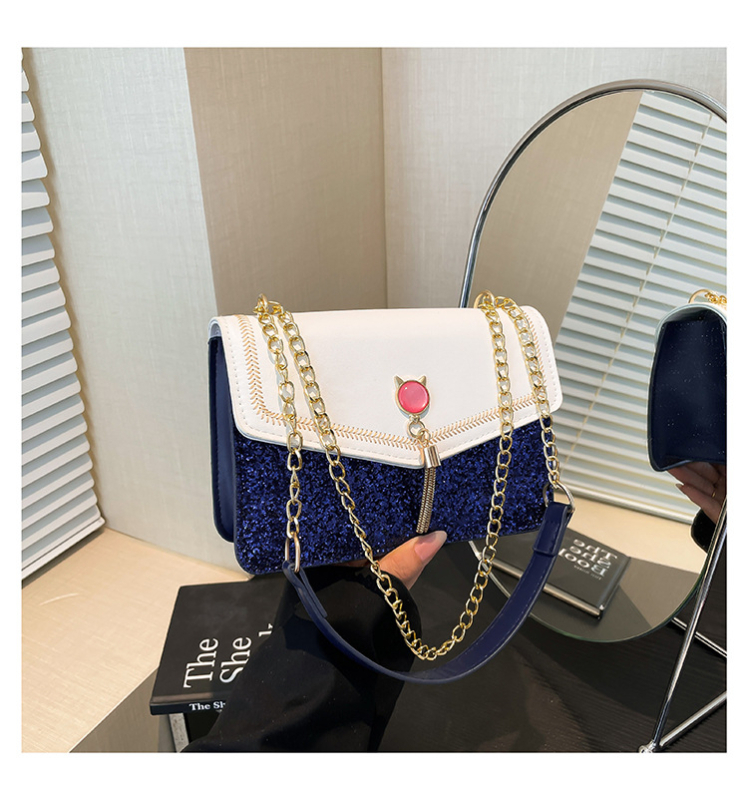 Ženska mini kvadratna torba preko ramena s pailetama, moderan patchwork i resice, retro stil
