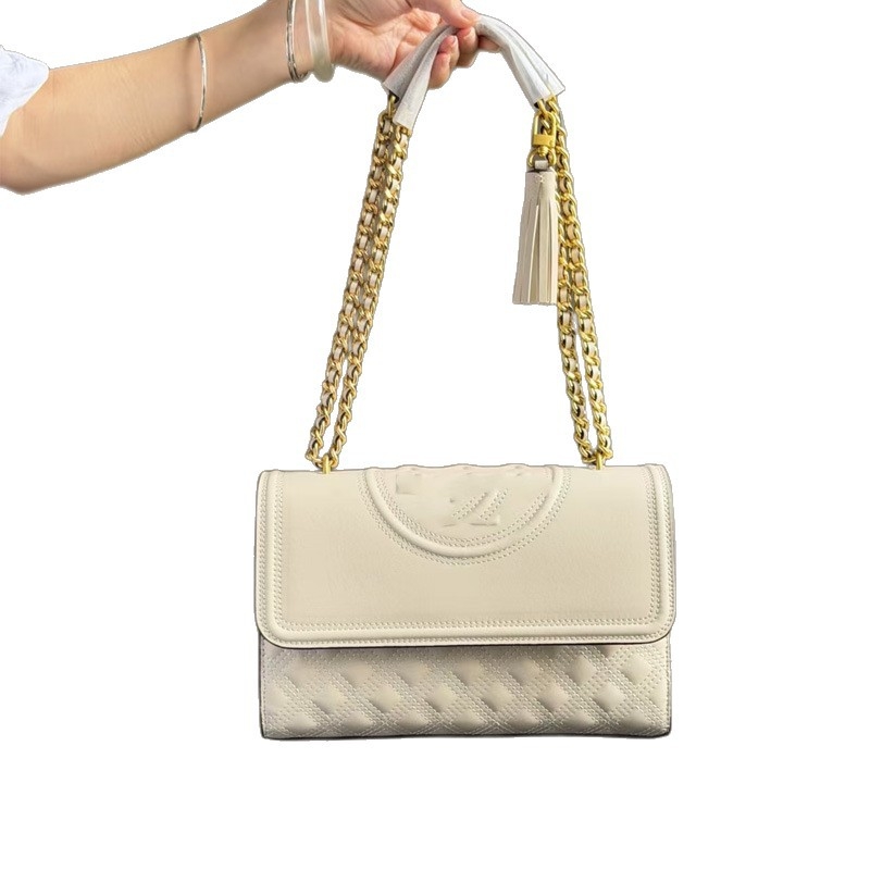 Ženska torba od prave kože s prešivanjem i resicama, crossbody, mala kvadratna torba