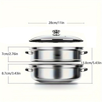 Set de gătit la aburi din oțel inoxidabil, 5 piese, diametru 28 cm, design cu mai multe niveluri, clipsuri anti-arzire