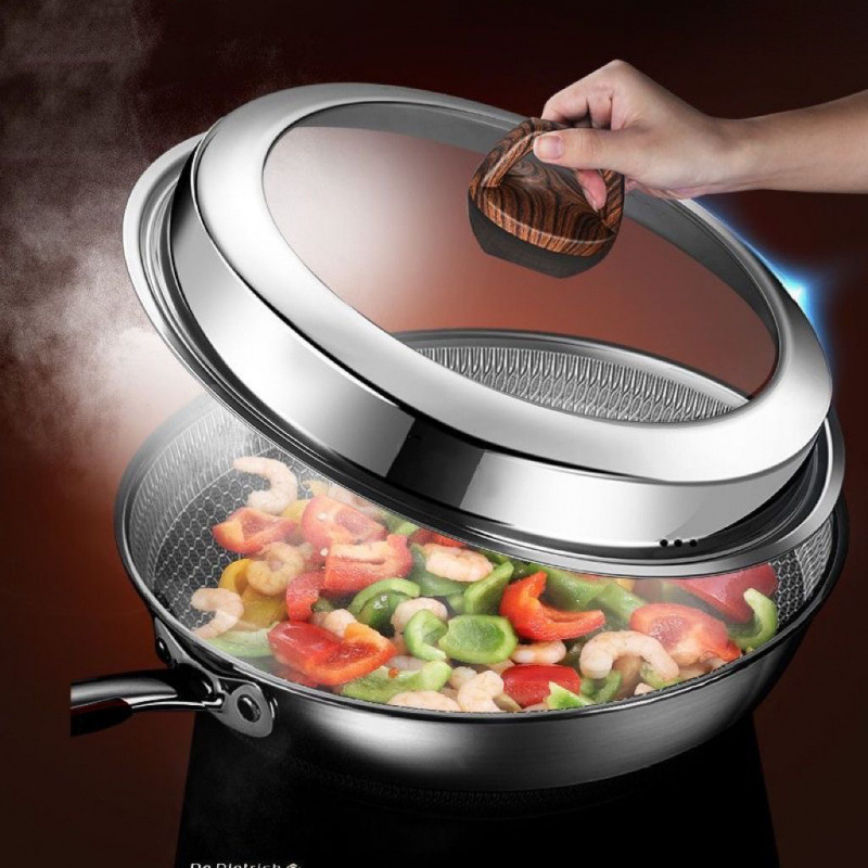 Capac din oțel inoxidabil cu geam transparent, pentru wok și tigaie, din oțel nemagnetic, de calitate alimentară