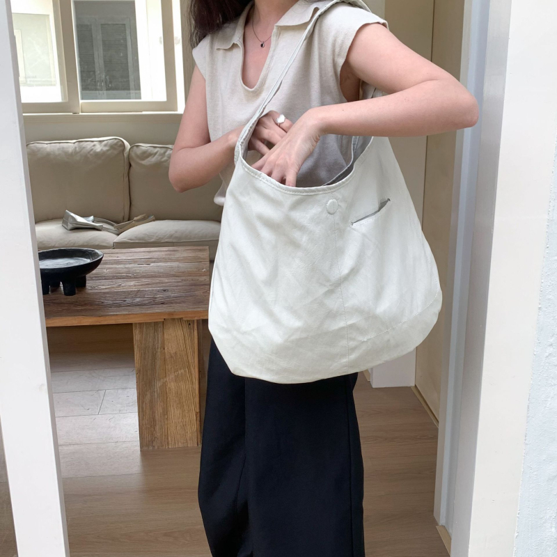Torba Tote u korejskom minimalistickom stilu, mekana voskasta koža, moderna torba preko ramena s velikim kapacitetom za žene
