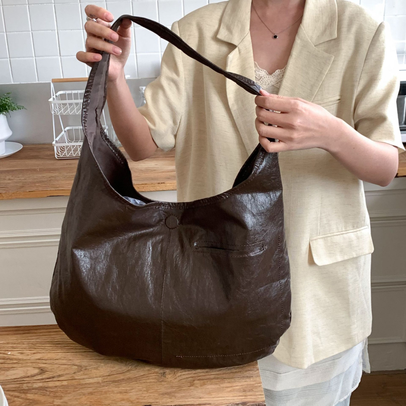 Torba Tote u korejskom minimalistickom stilu, mekana voskasta koža, moderna torba preko ramena s velikim kapacitetom za žene