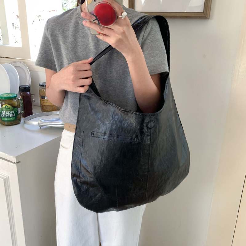 Torba Tote u korejskom minimalistickom stilu, mekana voskasta koža, moderna torba preko ramena s velikim kapacitetom za žene