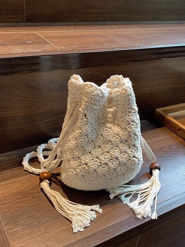 Boemska pletena mini torbica za žene s resicama, torba u stilu kofera, crossbody torba za mobitel