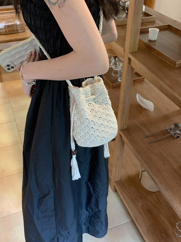 Boemska pletena mini torbica za žene s resicama, torba u stilu kofera, crossbody torba za mobitel