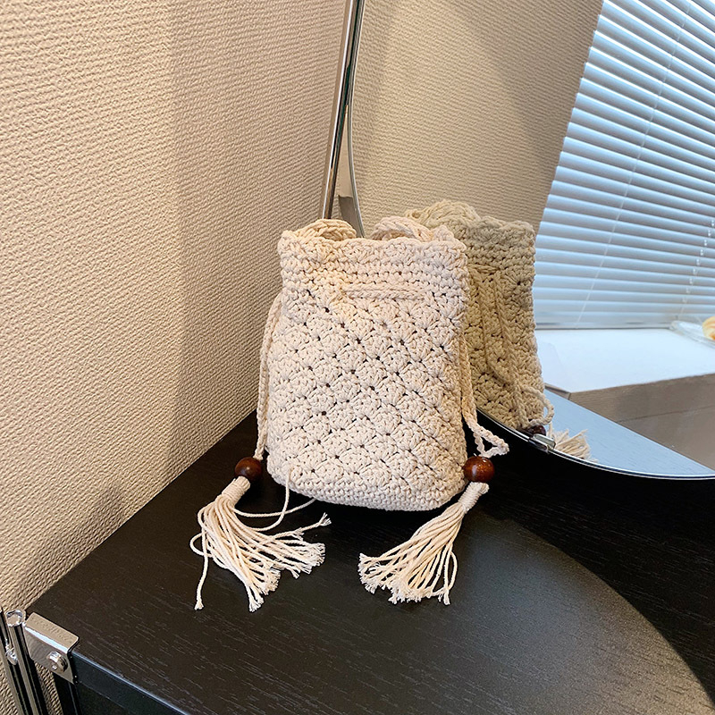 Boemska pletena mini torbica za žene s resicama, torba u stilu kofera, crossbody torba za mobitel