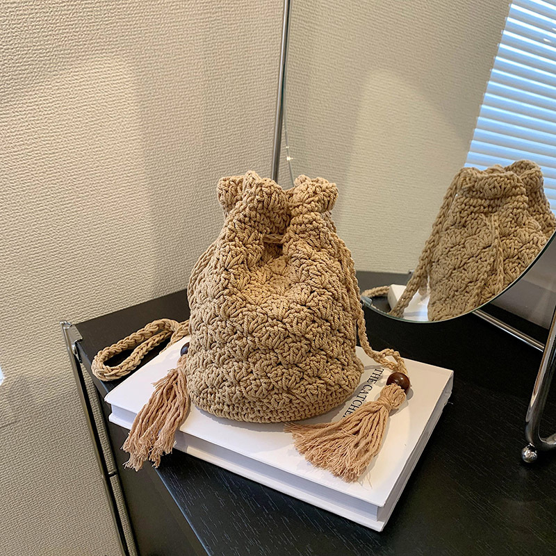 Boemska pletena mini torbica za žene s resicama, torba u stilu kofera, crossbody torba za mobitel