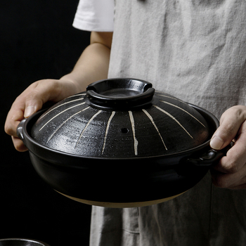 Oală ceramică japoneză pentru ghiveci, compatibilă cu plita pe gaz, rezistentă la temperaturi înalte, 2,1–3 L