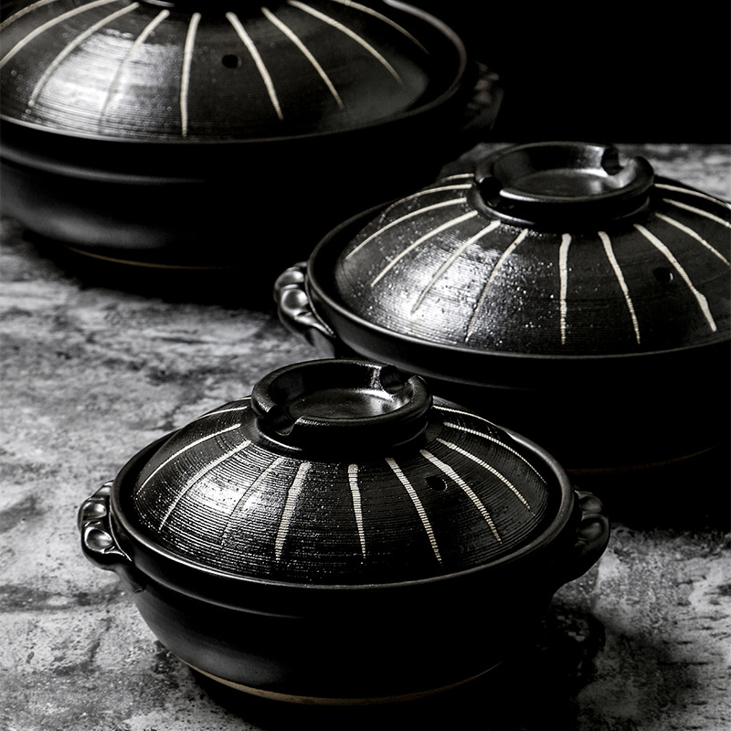 Oală ceramică japoneză pentru ghiveci, compatibilă cu plita pe gaz, rezistentă la temperaturi înalte, 2,1–3 L