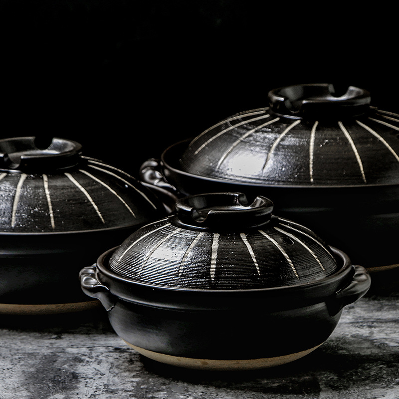Oală ceramică japoneză pentru ghiveci, compatibilă cu plita pe gaz, rezistentă la temperaturi înalte, 2,1–3 L