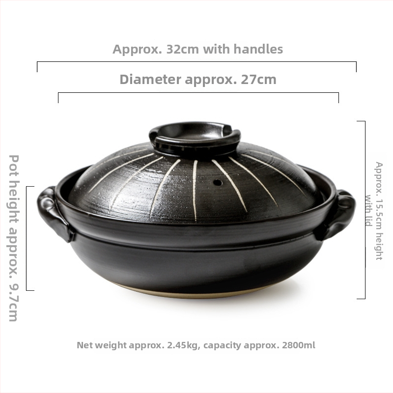 Oală ceramică japoneză pentru ghiveci, compatibilă cu plita pe gaz, rezistentă la temperaturi înalte, 2,1–3 L