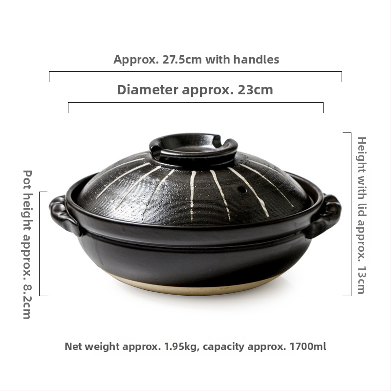 Oală ceramică japoneză pentru ghiveci, compatibilă cu plita pe gaz, rezistentă la temperaturi înalte, 2,1–3 L