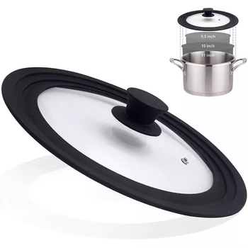 Capac universal pentru oală, din sticlă temperată și silicon, dimensiuni 24-26-28 cm