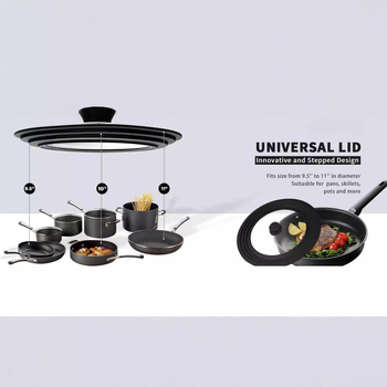 Capac universal pentru oală, din sticlă temperată și silicon, dimensiuni 24-26-28 cm