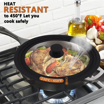 Capac universal pentru oală, din sticlă temperată și silicon, dimensiuni 24-26-28 cm