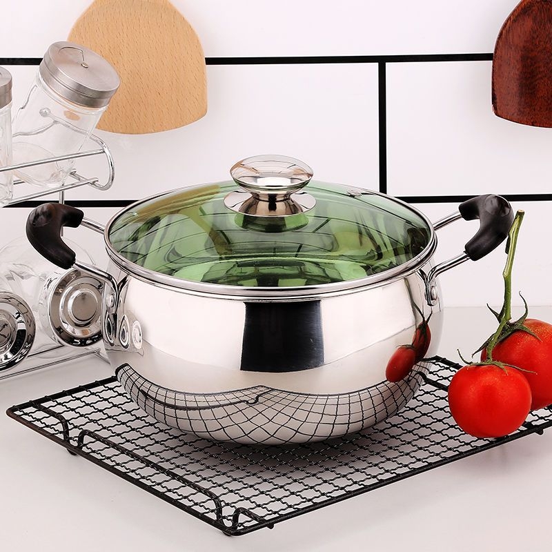 Oală din oțel inoxidabil, extrem de groasă, cu capacitate mare, cu mâner dublu, pentru uz casnic – ideală pentru supă, tocană, terci, paste, lapte și hot pot