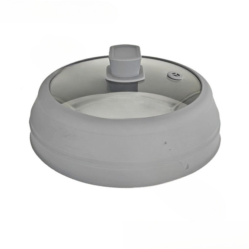 Cap de oală pliabil din silicon și sticlă, cu sticlă temperată