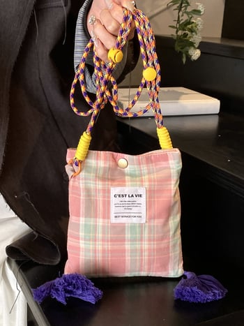 Ženska crossbody torbica u Ins stilu, proljeće-ljeto, casual retro karirana patchwork torba od lagane tkanine