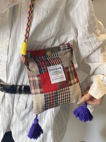 Ženska crossbody torbica u Ins stilu, proljeće-ljeto, casual retro karirana patchwork torba od lagane tkanine