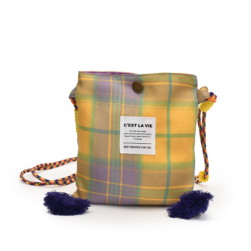 Ženska crossbody torbica u Ins stilu, proljeće-ljeto, casual retro karirana patchwork torba od lagane tkanine