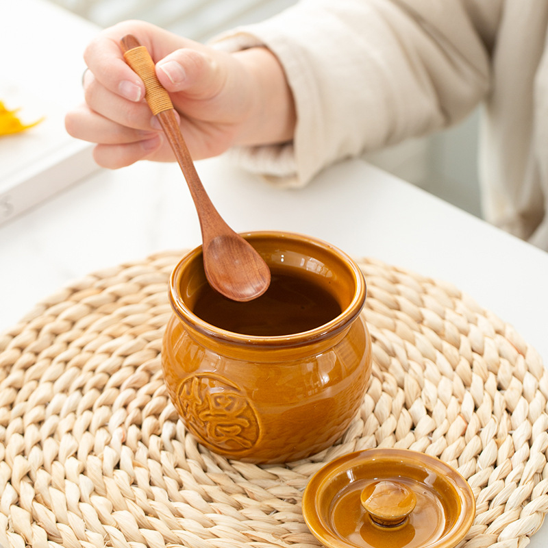 Vas ceramic pentru supă cu capac, gătire la bain-marie, stil chinezesc, porție individuală