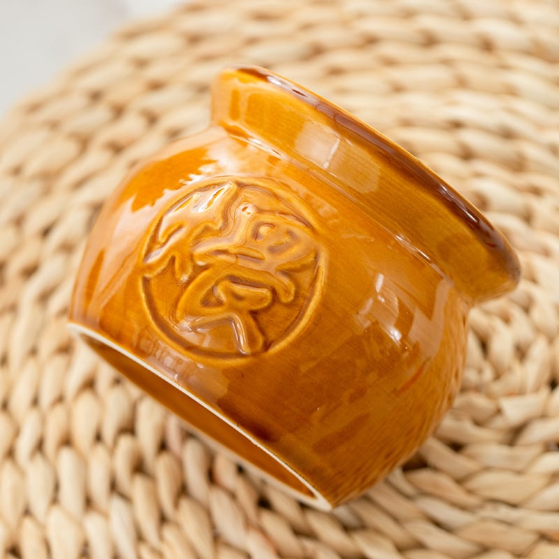 Vas ceramic pentru supă cu capac, gătire la bain-marie, stil chinezesc, porție individuală