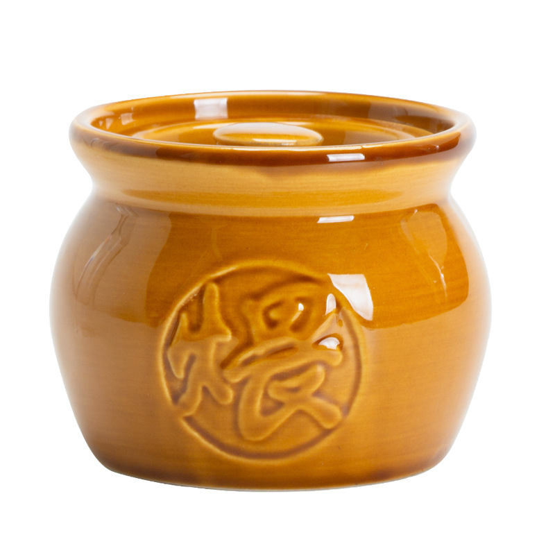 Vas ceramic pentru supă cu capac, gătire la bain-marie, stil chinezesc, porție individuală
