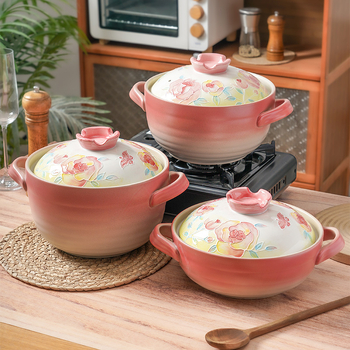Oală de ceramică pictată manual, rezistentă la temperaturi înalte, potrivită pentru gătit uscat, oală de lut pentru orez și gulaș, cu capac