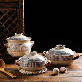 Caserolă ceramică cu capac pentru aragaz, stil retro Blue Rain, rezistentă la temperaturi înalte