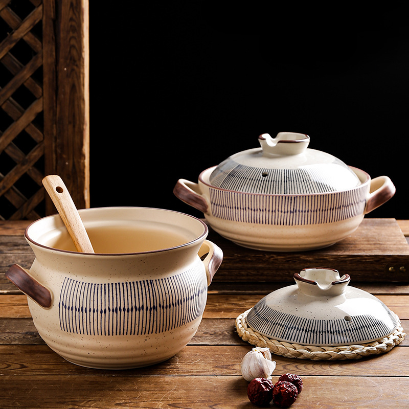 Caserolă ceramică cu capac pentru aragaz, stil retro Blue Rain, rezistentă la temperaturi înalte