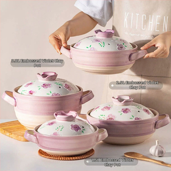Caserolă ceramică în stil japonez, pictată manual, rezistentă la temperaturi înalte, cu capac