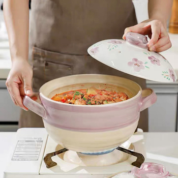 Caserolă ceramică în stil japonez, pictată manual, rezistentă la temperaturi înalte, cu capac