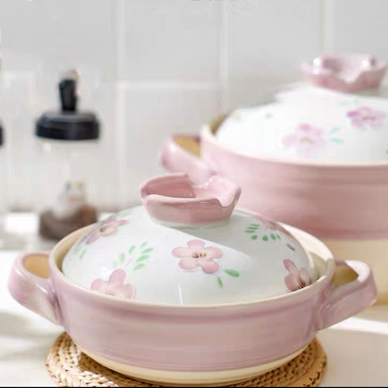 Caserolă ceramică în stil japonez, pictată manual, rezistentă la temperaturi înalte, cu capac