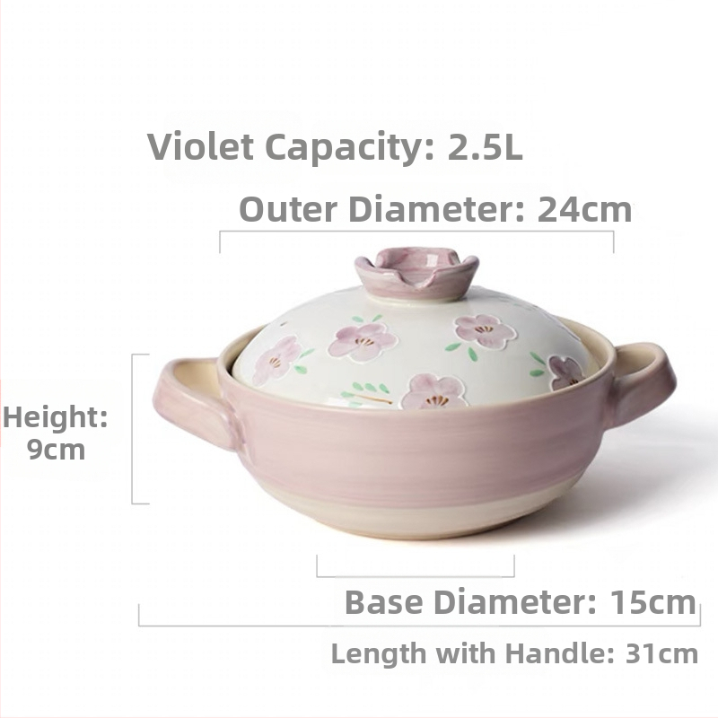 Caserolă ceramică în stil japonez, pictată manual, rezistentă la temperaturi înalte, cu capac