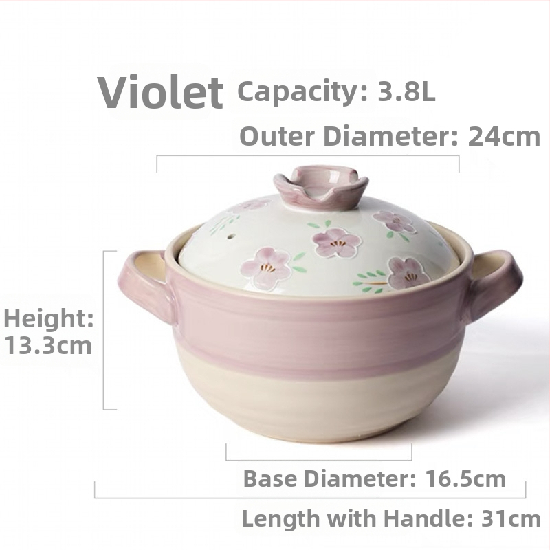Caserolă ceramică în stil japonez, pictată manual, rezistentă la temperaturi înalte, cu capac