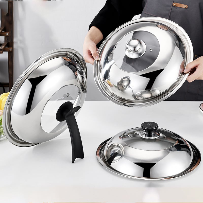 Capac din oțel inoxidabil cu geam transparent, fără magnetism, pentru diametre de 30–40 cm