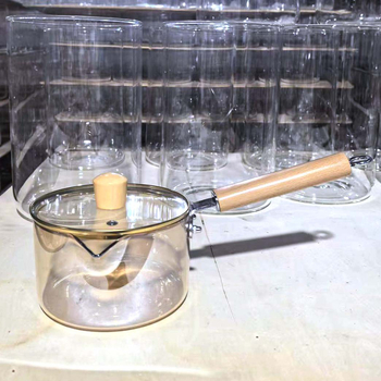 Oală din sticlă borosilicată cu mâner unic, pentru supe și tocană, capac din sticlă temperată, 1.1–2 L, stil luxos ușor