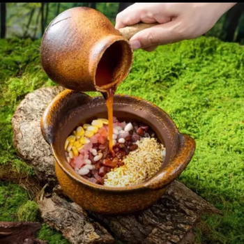 Vas ceramic din lut, cu două mâneri și capac, stil rustic, stil Yunnan-Guizhou-Sichuan, pentru orez cu ciuperci porcini, vas ceramic pentru carne și legume