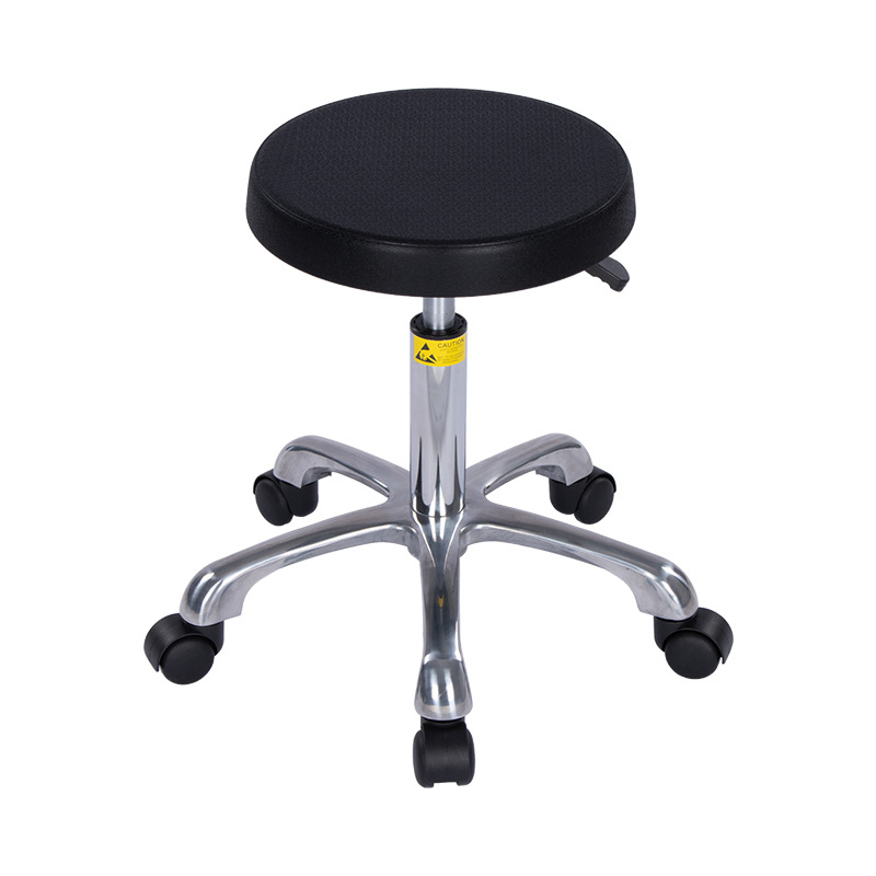 Scaun anti-static pentru atelier și laborator, șezut rotund reglabil pe înălțime, din PU cu spumă, fără praf