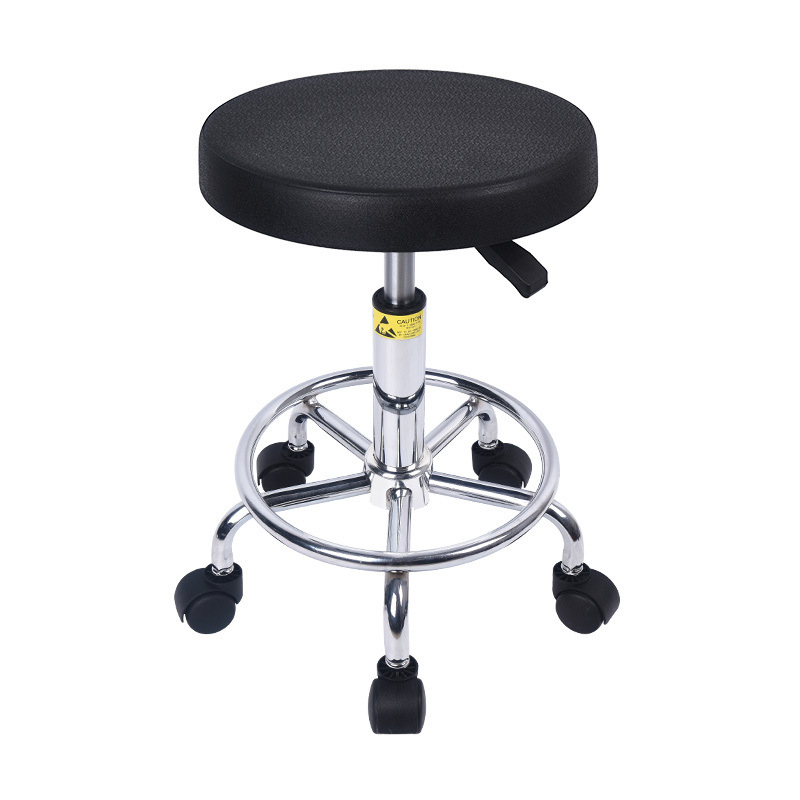 Scaun anti-static pentru atelier și laborator, șezut rotund reglabil pe înălțime, din PU cu spumă, fără praf