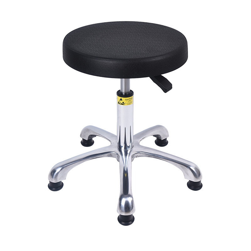Scaun anti-static pentru atelier și laborator, șezut rotund reglabil pe înălțime, din PU cu spumă, fără praf