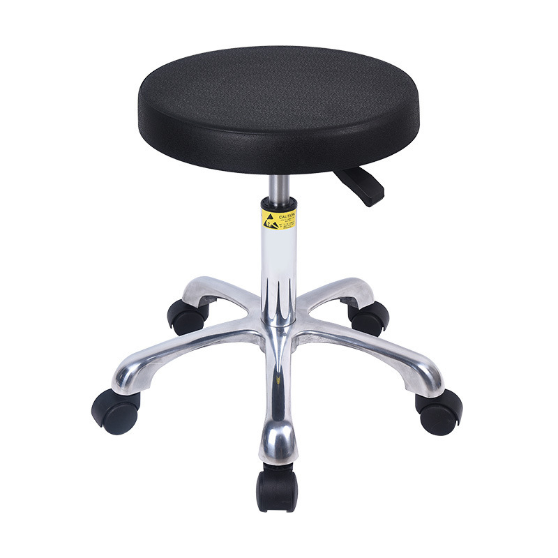 Scaun anti-static pentru atelier și laborator, șezut rotund reglabil pe înălțime, din PU cu spumă, fără praf