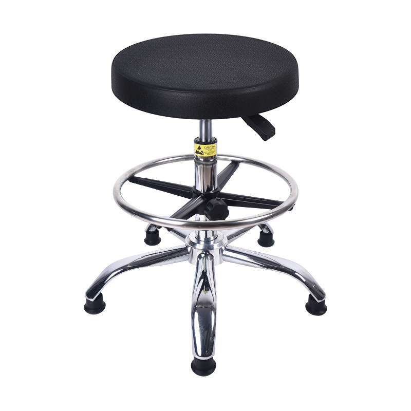 Scaun anti-static pentru atelier și laborator, șezut rotund reglabil pe înălțime, din PU cu spumă, fără praf
