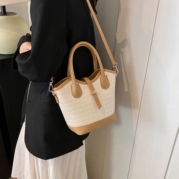 Ženska torbica tipa kanta s blokovima boja, corduroy materijal, ljetni model 2025, svestrana crossbody torba