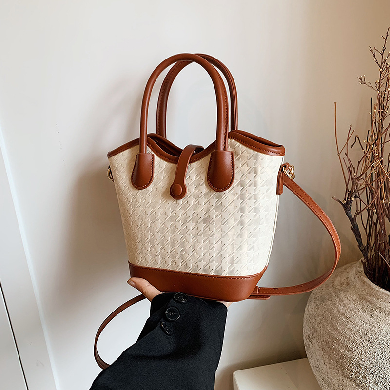 Ženska torbica tipa kanta s blokovima boja, corduroy materijal, ljetni model 2025, svestrana crossbody torba
