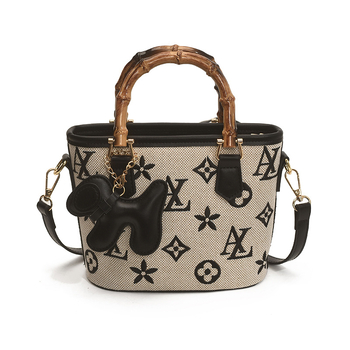 Potiskana crossbody bucket torba s bambuskom ručkom, mala, gradski stil