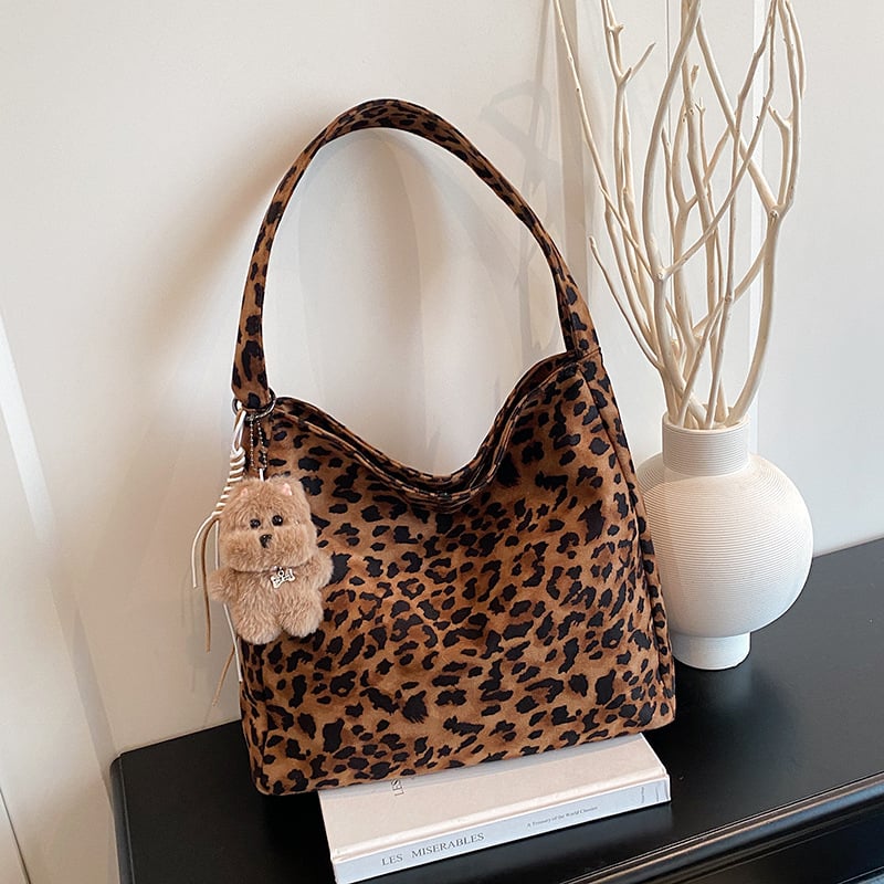 Ženska velika tote torba s leopard printom, jesen 2025 moda, retro stil, velik kapacitet za svakodnevnu upotrebu