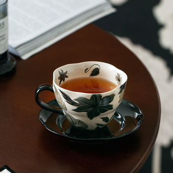Chaobai Ink Moon set de cafea vintage cu ceașcă și farfurioară dantelate, pentru ceai de după-amiază acasă