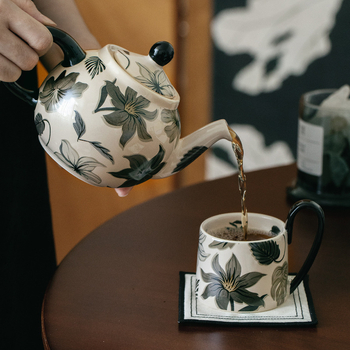 Chaobai Ink Moon set de cafea vintage cu ceașcă și farfurioară dantelate, pentru ceai de după-amiază acasă