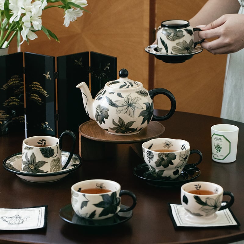 Chaobai Ink Moon set de cafea vintage cu ceașcă și farfurioară dantelate, pentru ceai de după-amiază acasă